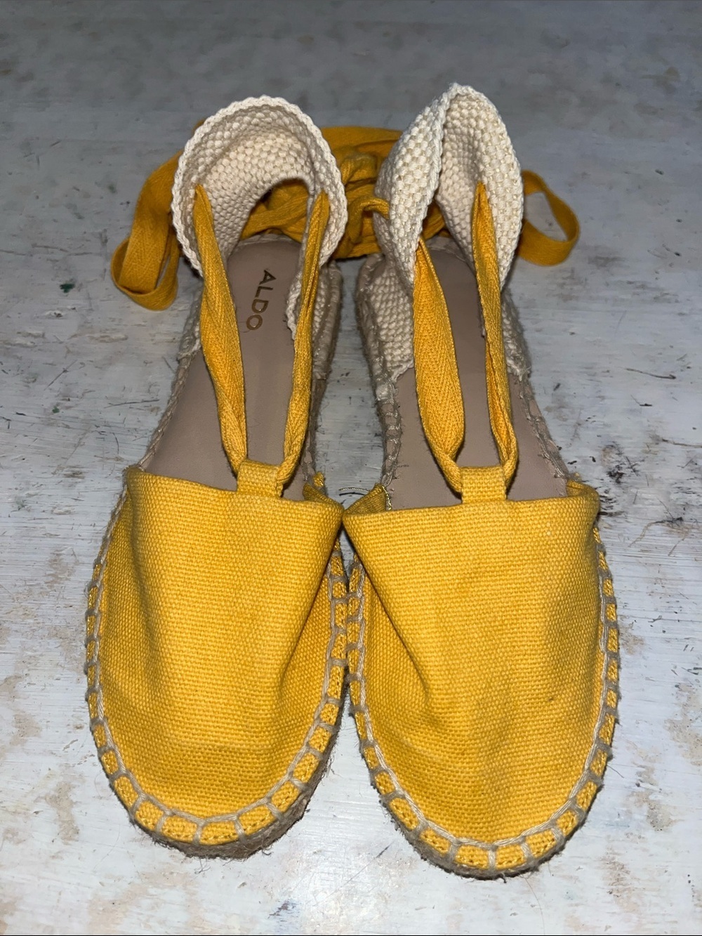 ALDO Seniorita wrap tie espadrilles in yellow | size 6.5